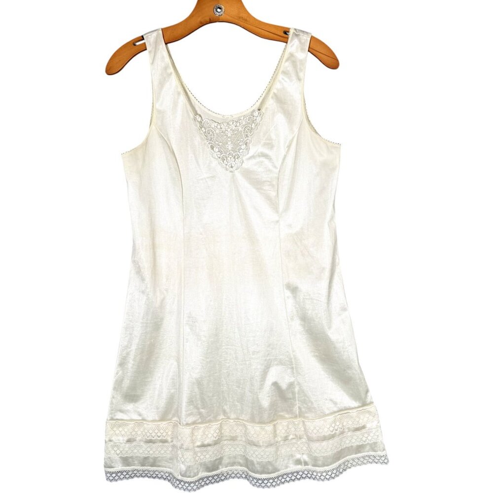 Vintage Cream Slip with Lace Trim Hem Mini Dress Length